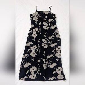 Elegant black/beige floral spaghetti strap dress